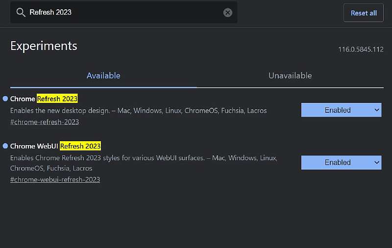 Новый интерфейс Chrome Refresh 2023
