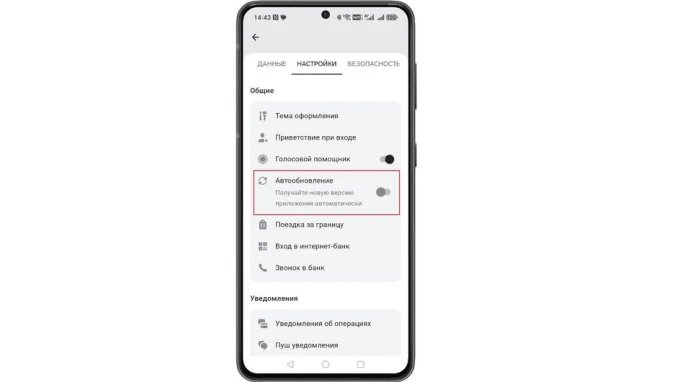 Настройки телефона на базе Android с возможностью включить автообновление приложений