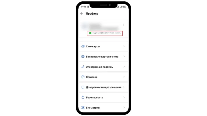Приложение Госуслуги с информацией о подтвержденной учетной записи