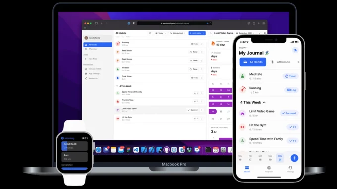 Скриншот приложение Habitify на ноутбуке и телефоне