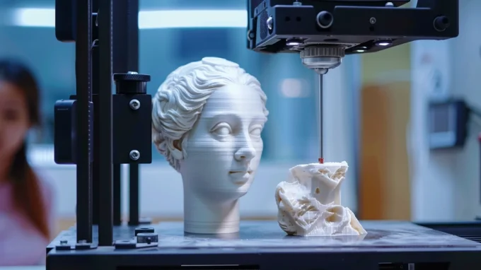 3D-принтер печатает голову древнегреческой статуи