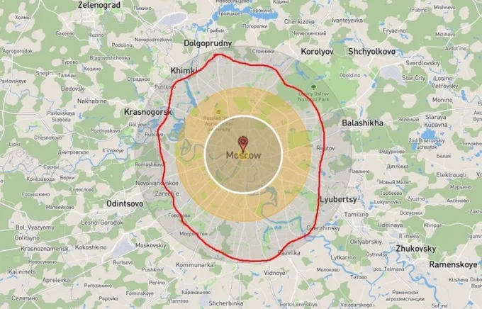 зона поражения москва