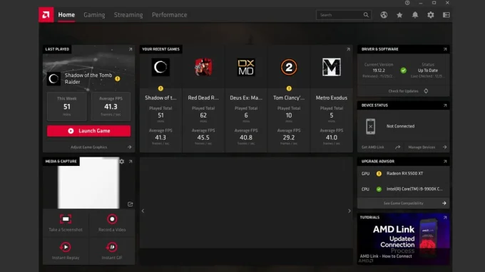 Интерфейс AMD Radeon Software