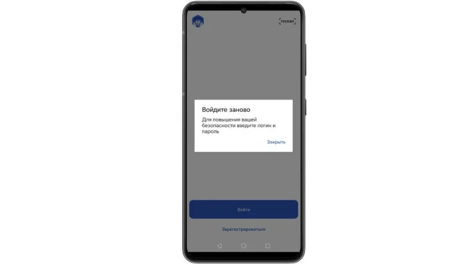 Окно входа в профиль в приложении Госуслуги на смартфоне