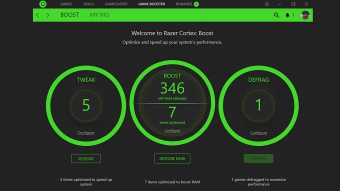 Интерфейс RAZER CORTEX