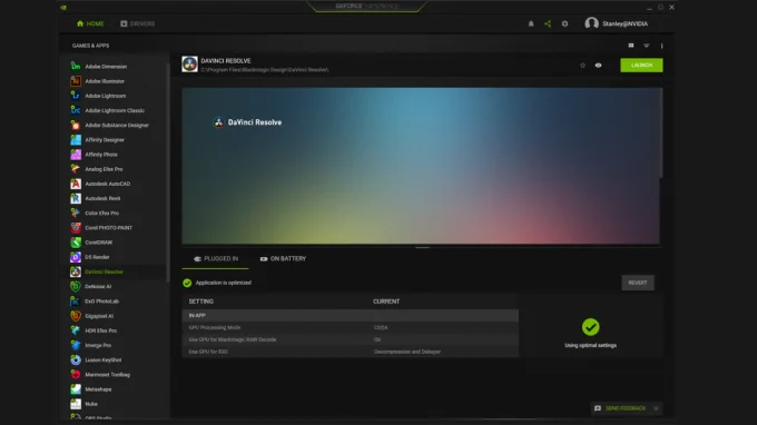 Интерфейс NVIDIA GeForce Experience