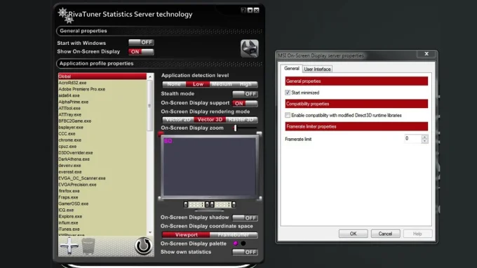 Интерфейс RivaTuner Statistics Server