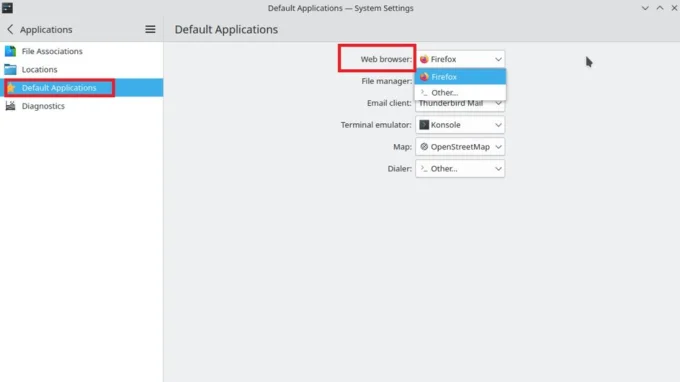 Раздел Веб-браузер в параметрах на Linux