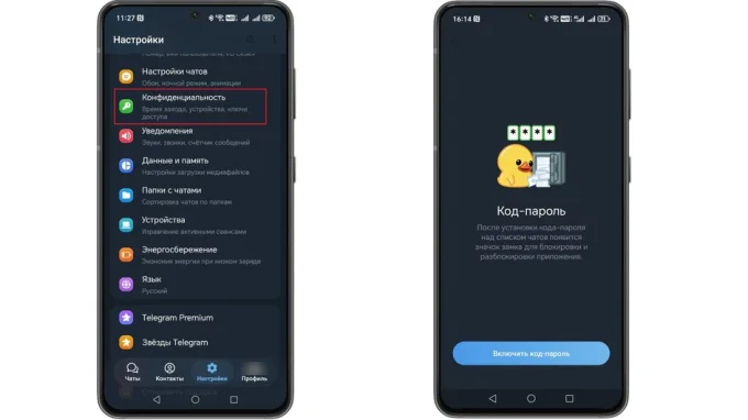Раздел Конфиденциальность в настройках приложения Telegram