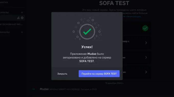 Скриншот окна успешного подключения бота