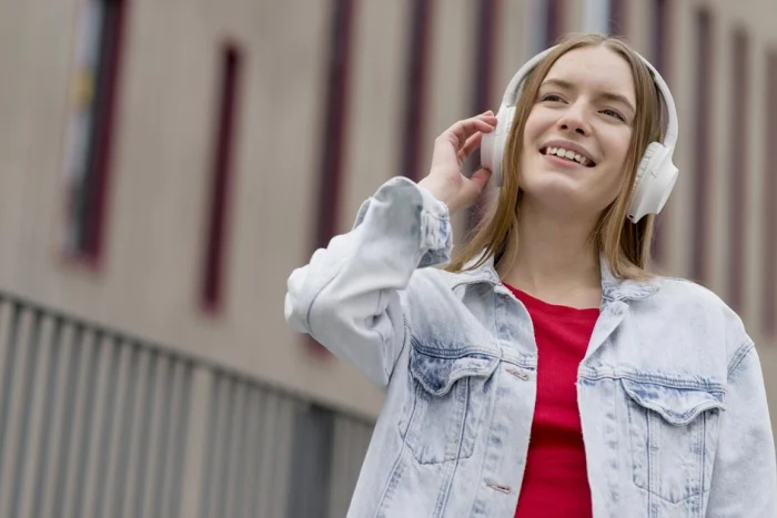 девушка носит наушники