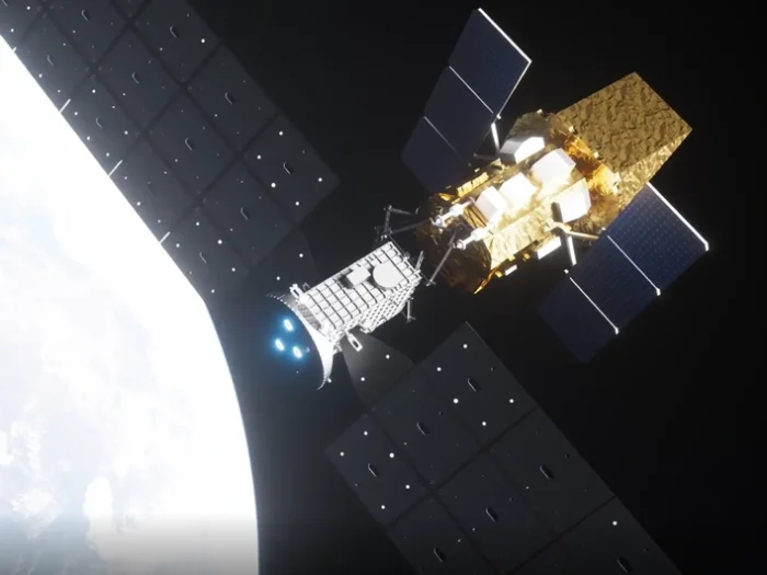 Иллюстративное изображение аппарата LINK, захватывающего обсерваторию NASA Swift для коррекции ее орбиты.